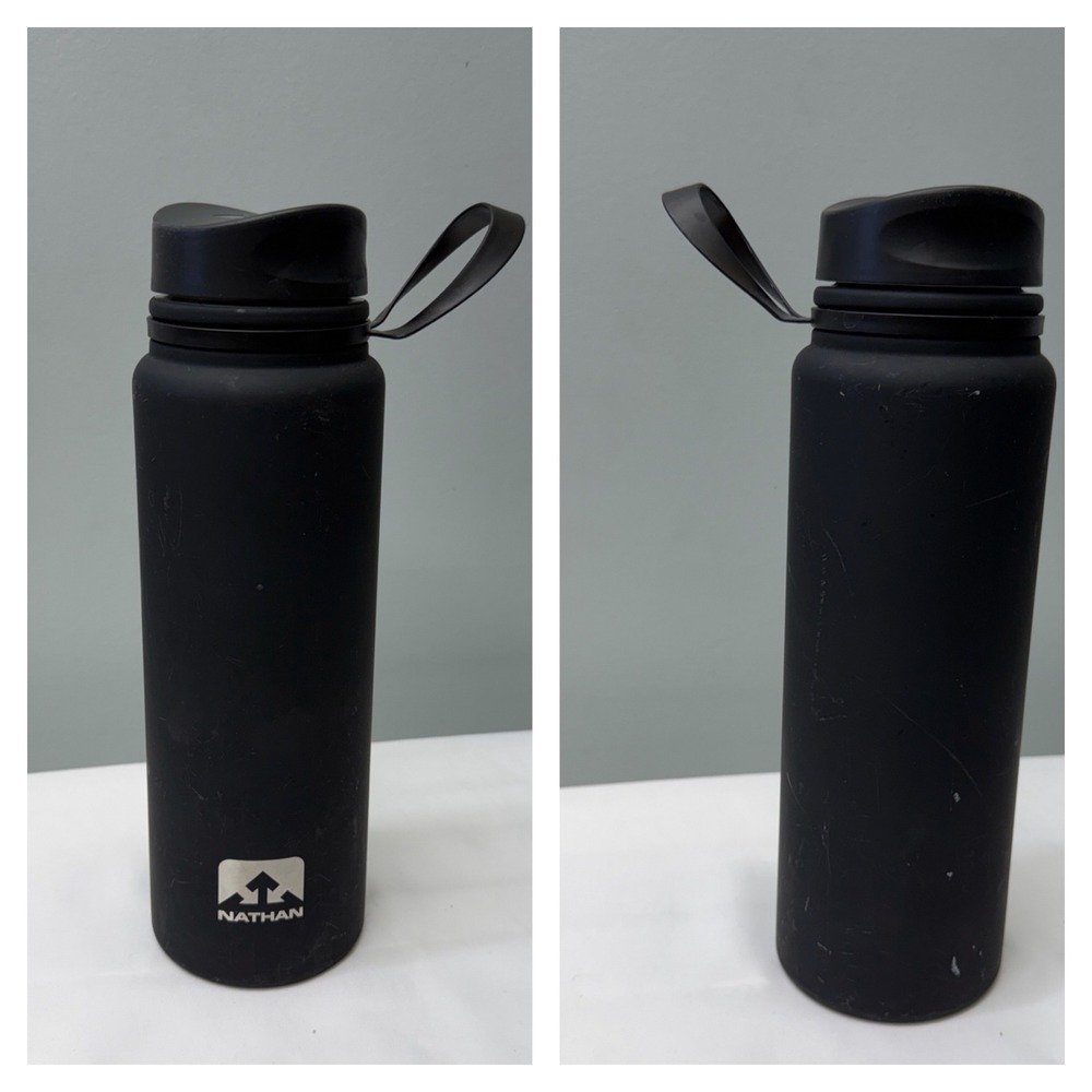 Nathan matte black insulated water bottle stainless steel 10.5 x 3.25‎